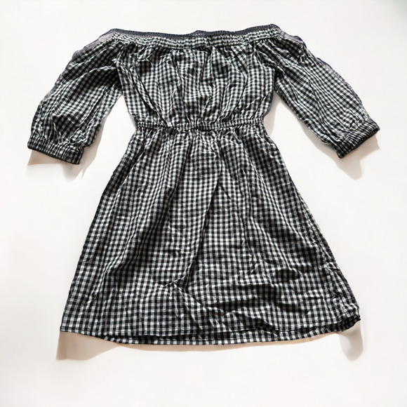 Divided by H&M Off Shoulder Checkered Plaid Dress in Black/White - Picture 5 of 6